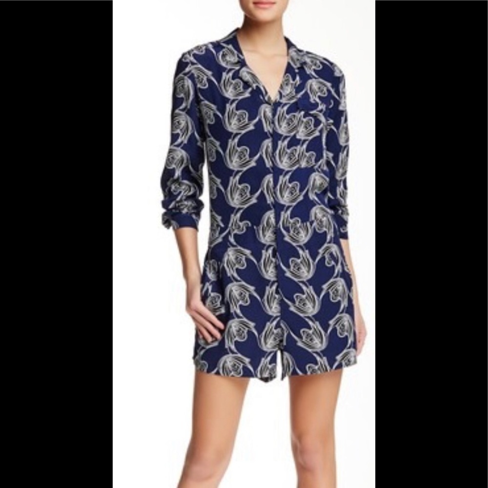 Derek Lam 10 Crosby Romper Size 4 Silk Floral Navy White